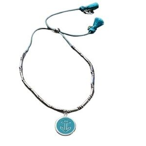 KEEP Collective teal enamel and silver anchor bracelet